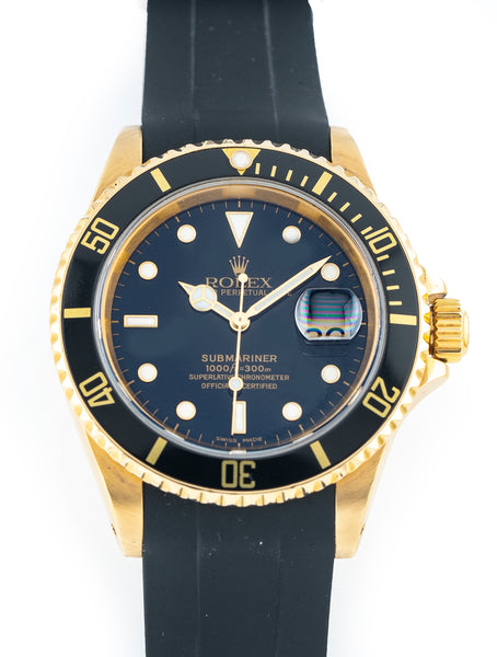 Rolex Submariner Date 40mm 18k Yellow Gold Black Dial & Bezel Ref 16618