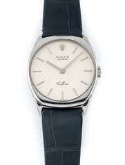 Rolex Cellini 24mm 18k White Gold Silver Dial Black Rolex Gator Strap Ref# 4129