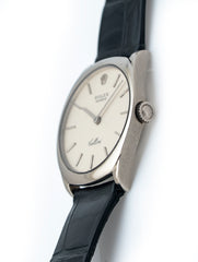 Rolex Cellini 24mm 18k White Gold Silver Dial Black Rolex Gator Strap Ref# 4129