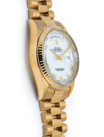 Rolex Day-Date 36mm 18k Yellow Gold President White Roman Dial Ref 18238