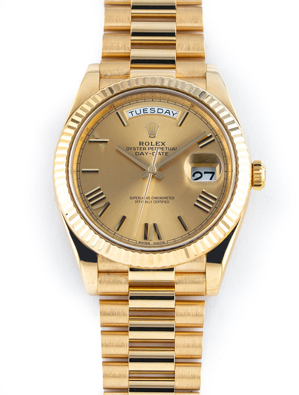 Rolex Day-Date 40mm 18k Yellow Gold President Champagne Roman Dial Ref 228238 - Full Set July 2017