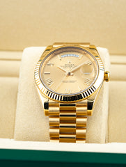 Rolex Day-Date 40mm 18k Yellow Gold President Champagne Roman Dial Ref 228238 - Full Set July 2017