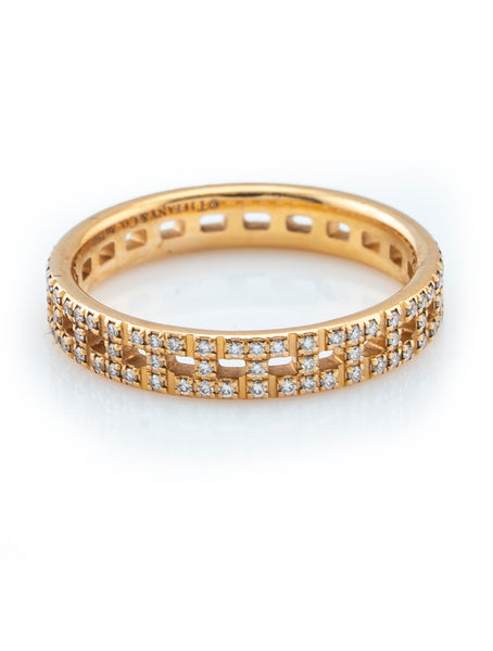 Tiffany & Co T True Narrow Ring 18k Yellow Gold with Pave Diamonds