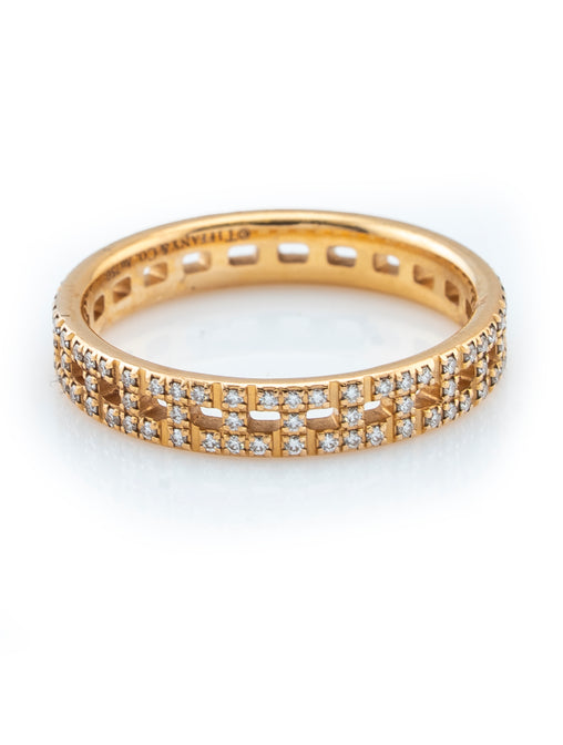 Tiffany & Co T True Narrow Ring 18k Yellow Gold with Pave Diamonds