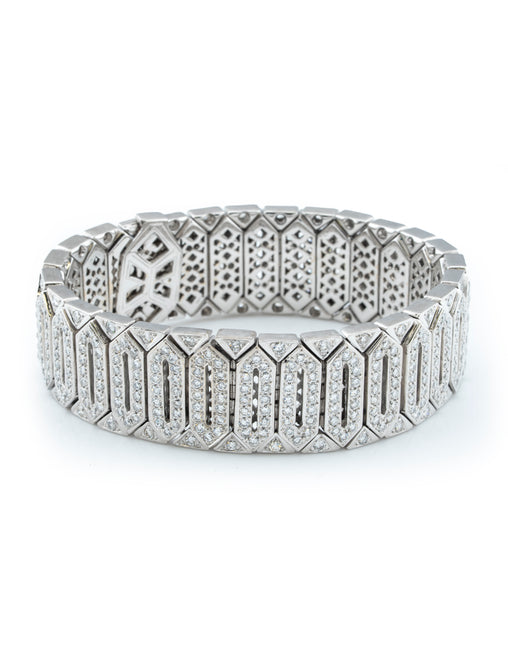 Wide Diamond Bracelet 18k White Gold 502 Diamonds