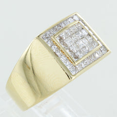 MENS 14 KT CLUSTER DIAMOND RING 1.50 ATW SIZE 8.25