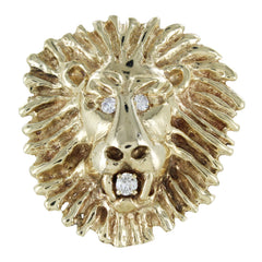 14KT YELLOW GOLD LION HEAD DIAMOND & WHITE STONES PENDANT