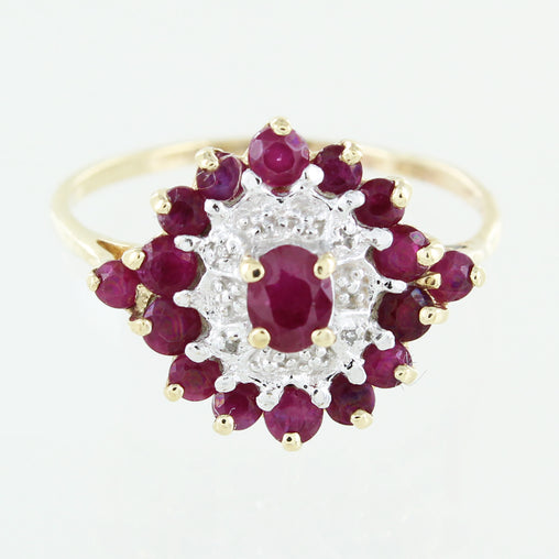 LADIES 10 KT RUBY AND DIAMOND RING SIZE 10