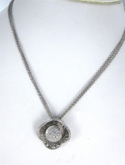 18KT WHITE GOLD TRI-STRAND DIAMOND NECKLACE MADE IN ITALY FLOWER PENDANT CLUSTER BALL