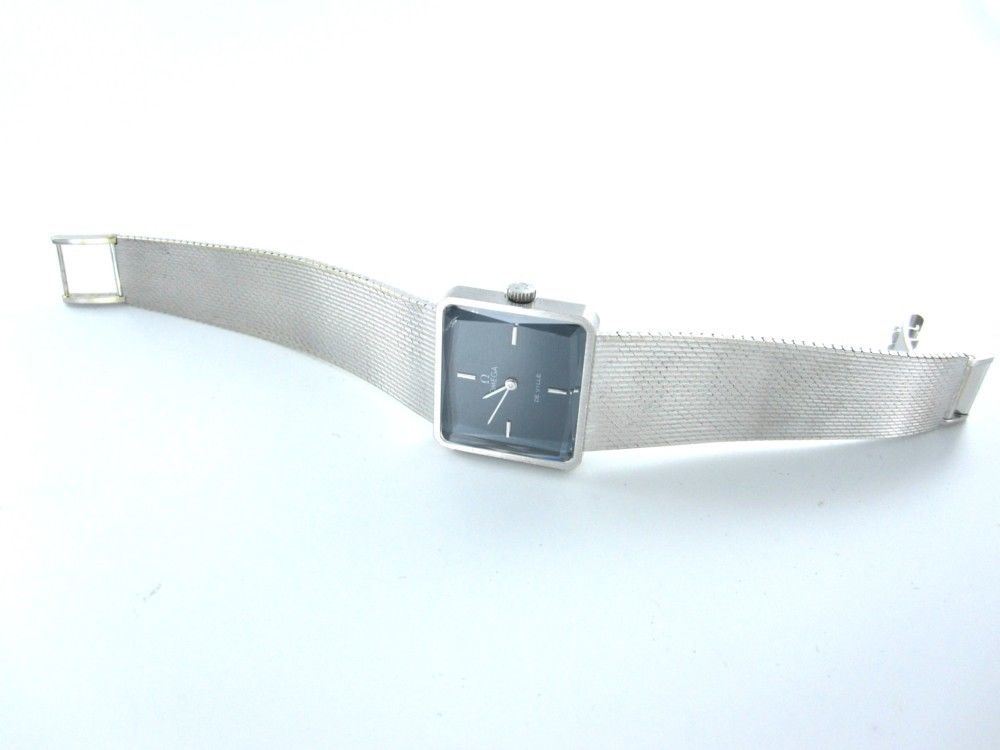 OMEGA DE VILLE 18KT WHITE GOLD WATCH BRACELET BLUE DIAL SQUARE