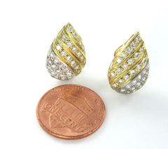 14KT GOLD TEARDROP EARRINGS 64 DIAMONDS 1.25 CARAT TWO TONE