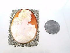 14KT YELLOW GOLD LADY CAMEO PIN VINTAGE BROOCH 