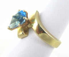 14KT YELLOW GOLD BLUE TOPAZ PEAR CUT RING SIZE 7.25