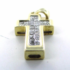 14KT SOLID YELLOW GOLD DIAMOND JESUS CHRISTIAN CROSS PENDANT PRINCESS CUT