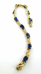 14KT SOLID YELLOW GOLD 20 DIAMOND SYNTHETIC SAPPHIRE BLUE 7