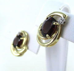 14KT YELLOW GOLD RED GARNET & DIAMOND EARRINGS