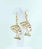 14KT YELLOW GOLD RED STONE EARRINGS NERFETITI