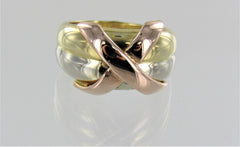 WOMAN'S 18KT TRI-GOLD X DESIGN COCKTAIL RING SIZE 7