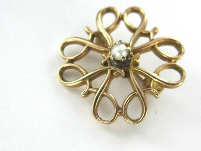 10KT YELLOW GOLD PIN BROOCH VINTAGE CHRISTMAS SEED PEARl (990025849)