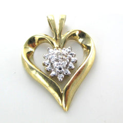 10K SOLID YELLOW GOLD HEART PENDANT 1 GENUINE DIAMOND .02 CARAT LOVE FINE JEWEL