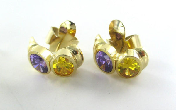 Pendientes Oro Amarillo 18Kt Piedras Semipreciosas Amatista Joyería Fina