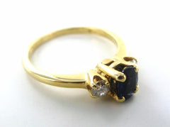 14KT SOLID YELLOW GOLD 2 DIAMONDS BLUE SAPPHIRE COCKTAIL RING