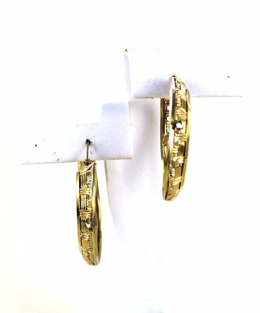 14Kt Yellow Gold Basket Weave Design Tribal Hoop Earrings