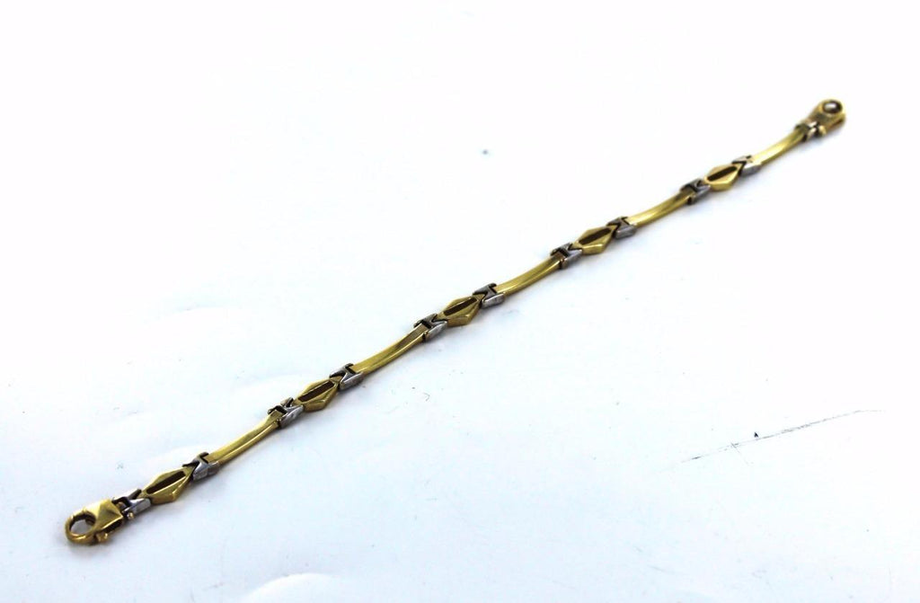 14KT SOLID YELLOW & WHITE GOLD TWO TONE DIAMOND SHAPED LINK 7" BRACELET