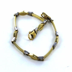 14KT SOLID YELLOW & WHITE GOLD TWO TONE DIAMOND SHAPED LINK 7