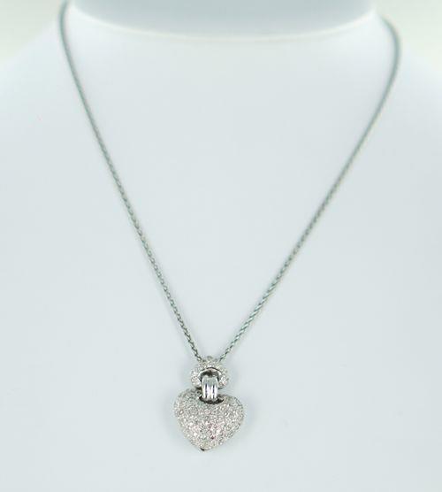 Collar y colgante en forma de corazón con diamantes en oro blanco de 18 quilates, 2,00 Atw