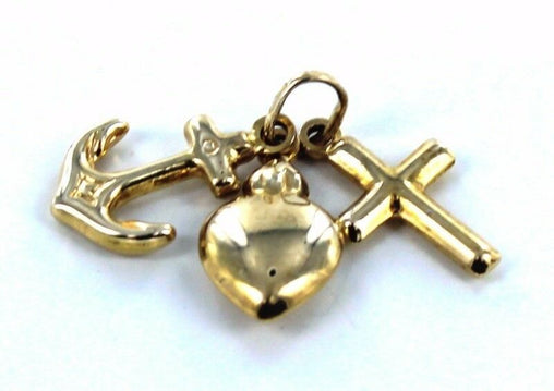 10KT YELLOW GOLD HEART ANCHOR CROSS CHARM PENDANT