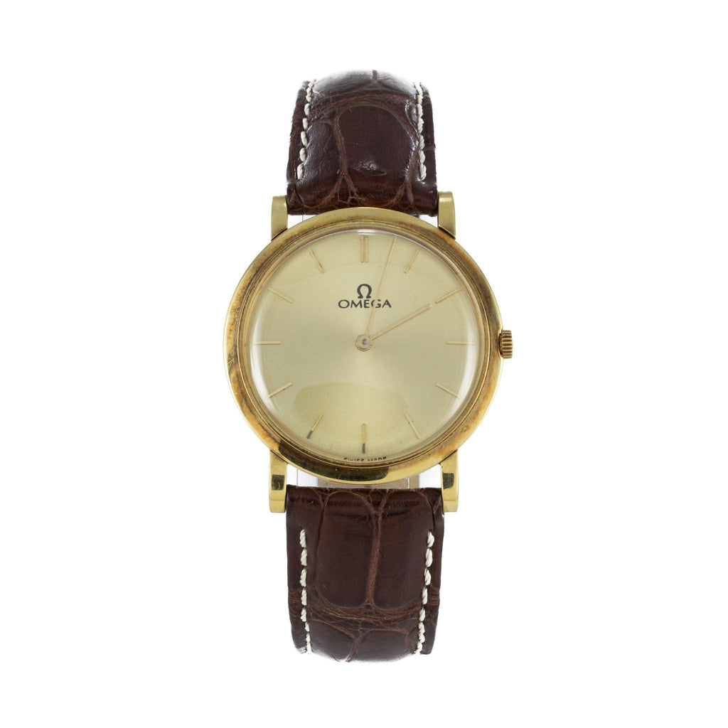 Montre vintage Omega en or 18 carats et cuir Bijoutiers de