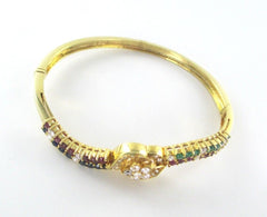 18KT YELLOW GOLD DIAMOND BANGLE BRACELET 1.00 CTW EMERALDS SAPPIRES RUBIES