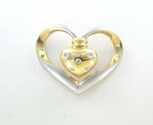 14K SOLID WHITE YELLOW GOLD PENDANT HEART CHARM 5 DIAMONDS .10 CARAT 015918334