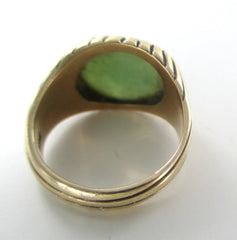 10KT YELLOW GOLD RING JADE OVAL SZ 7.5 WEDDING BAND 8.7 GRAMS