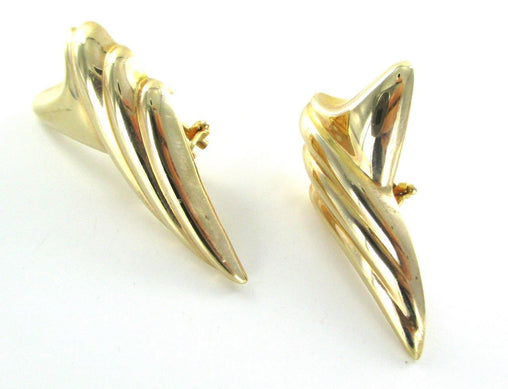 14Kt Solid Yellow Gold Earrings Abstract Italy Scrap Or Not Missing Prong Hollow For Sale