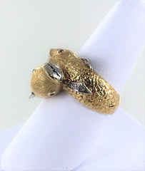 14KT YELLOW GOLD DIAMOND FISH PISCES ASTROLOGY COCKTAIL RING SIZE 9