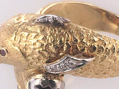 14KT YELLOW GOLD DIAMOND FISH PISCES ASTROLOGY COCKTAIL RING SIZE 9