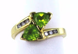 14KT SOLID YELLOW GOLD 6 DIAMONDS AND GREEN COLORED STONES SIZE 7