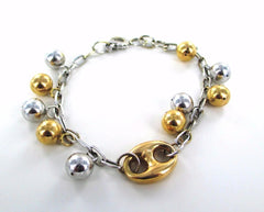 18KT TWO TONE GOLD GUCCI BALL BEAD LINK BRACELET 7