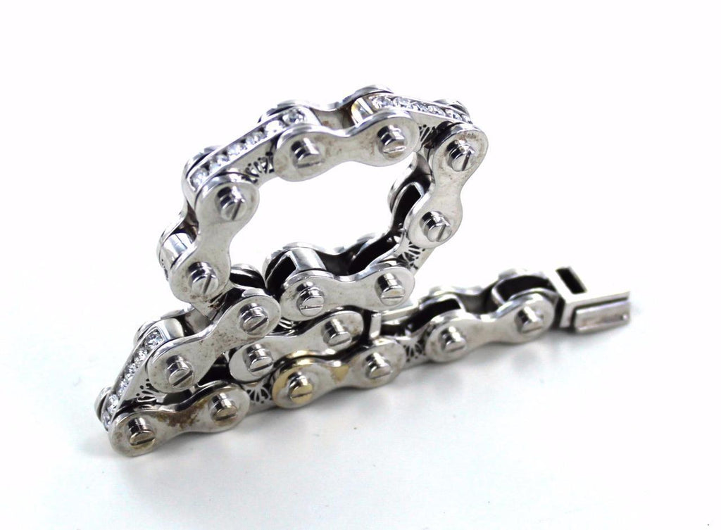 14Kt White Gold Diamond Bicycle Chain Link Bracelet