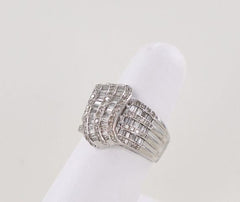 10KT WHITE GOLD DIAMOND CLUSTER FANCY BAND RING SIZE 7 2.75 ATW