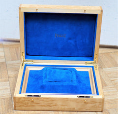 PIAGET GOLD LACQUERED WOODEN WATCH BOX WITH ROYAL BLUE SUEDE INTERIOR