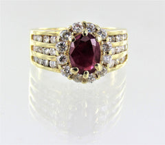 14KT YELLOW GOLD DIAMOND & RUBY COCKTAIL RING SIZE 6