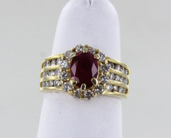 14KT YELLOW GOLD DIAMOND & RUBY COCKTAIL RING SIZE 6