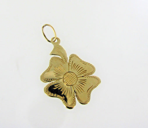 14KT YELLOW GOLD FOUR LEAF CLOVER FLOWER CHARM