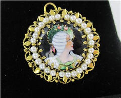 14KT YELLOW GOLD PENDANT FRENCH VICTORIAN SEED PEARLS BROOCH ANTIQUE