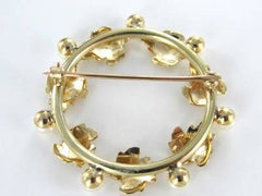 14KT SOLID YELLOW GOLD PIN VINTAGE PEARL LEAF FLORAL BROOCH