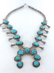 NATIVE AMERICAN TURQUOISE NECKLACE STERLING SILVER BLOSSOM NAVAJO VINTAGE