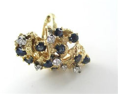 14KT YELLOW GOLD COCKTAIL RING 6 DIAMONDS 11 BLUE SAPPHIRES SIZE 4
